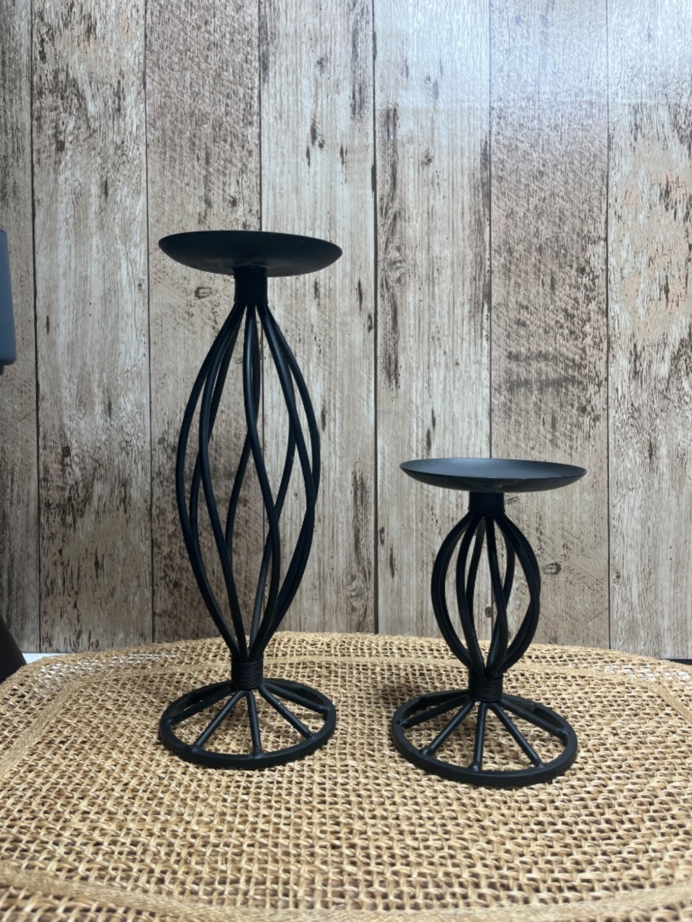 Set of 2 Black Metal Candle Holders Modern Farmhouse Taper Pillar Stands - Picture 2 of 4